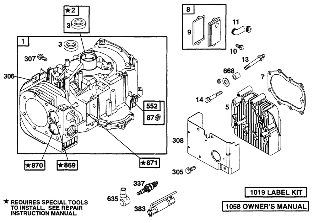 Cylinder, Head Diagram and Parts List for 255707-0124-XX  Briggs and Stratton Engine